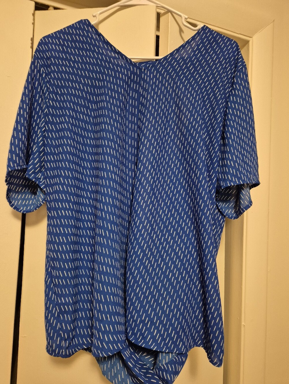 Lush Blue Dash-Print Short Sleeve Blouse